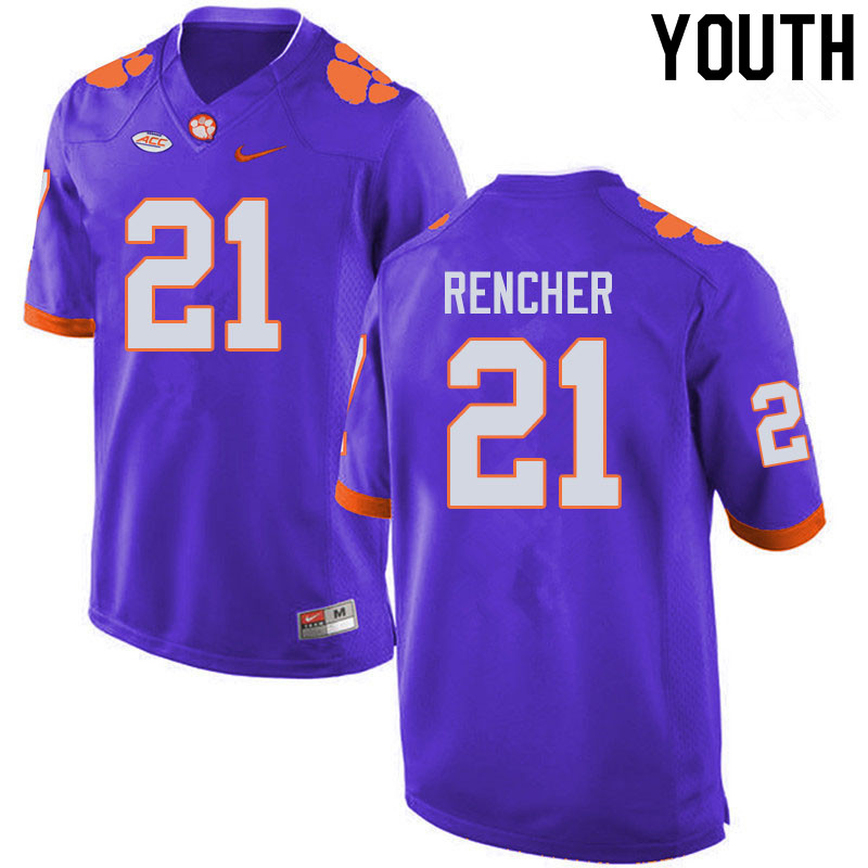 Youth #21 Darien Rencher Clemson Tigers College Football Jerseys Sale-Purple
